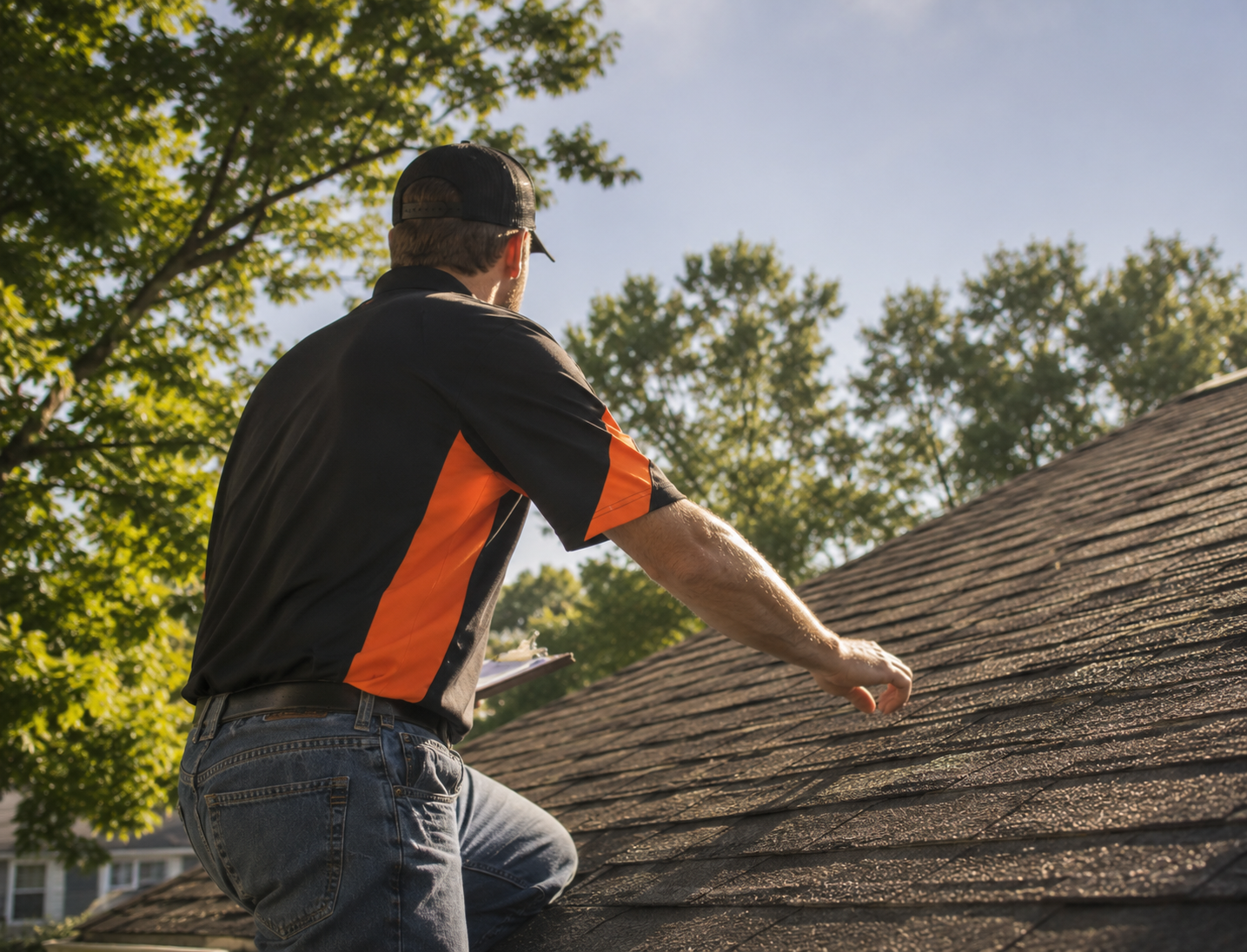 Louisville Roofing Pros inspector evaluating a shingle roof